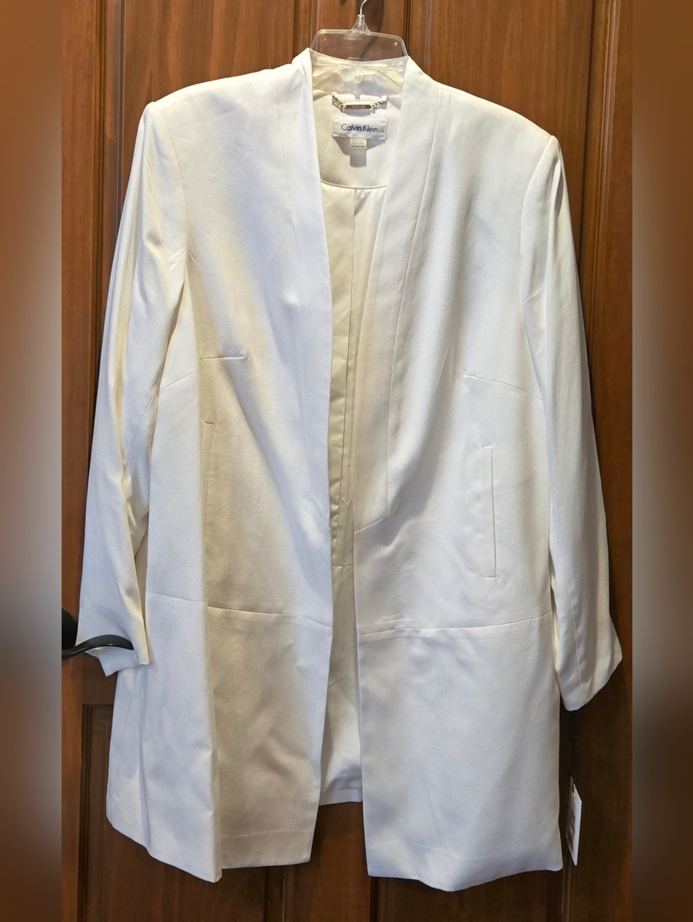 Calvin Klein White Open-Front Long Blazer